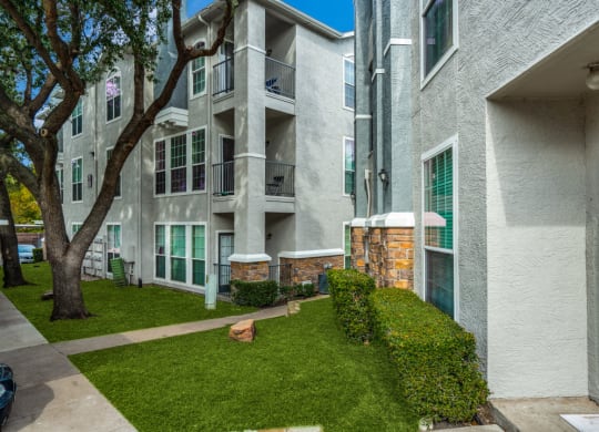 our apartments have a spacious courtyard with green grass and trees