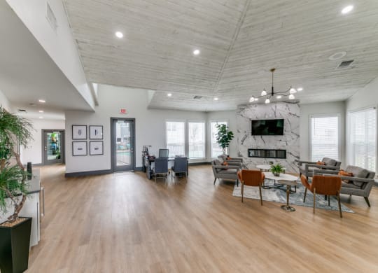 the preserve at ballantyne commons living room with furniture and a fireplace