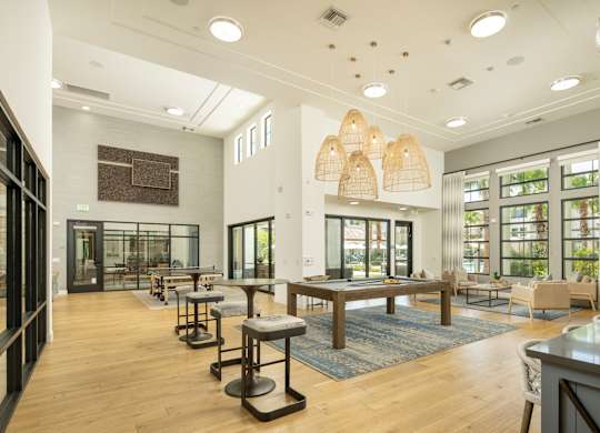 A modern interior with wooden floors and furniture.