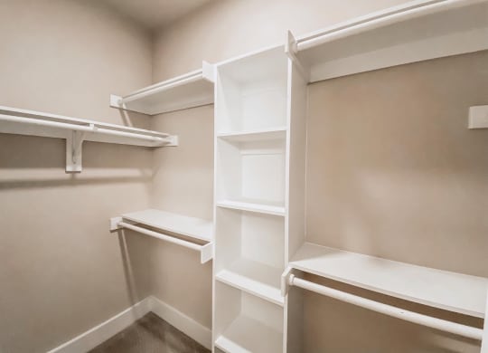 Walk-In Closet with Shelves at Presidio at River East, Texas