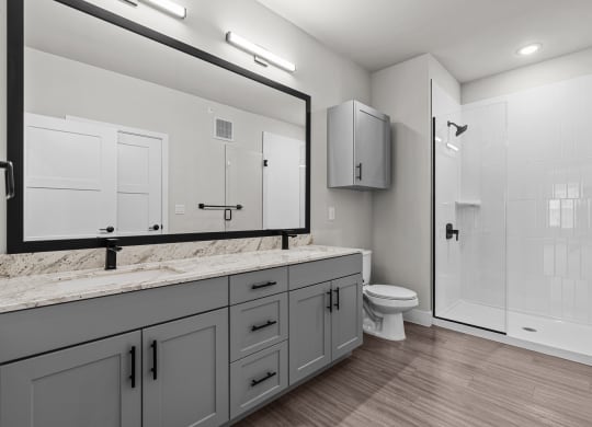 a bathroom with a large mirror and a toilet and a shower at Lenox Grand, Texas 