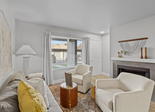 Riverpointe Apartments in Richland, Washington Model Living Room with Fireplace