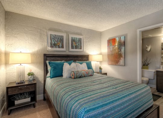 The Icon on Central Apartments in Phoenix, Arizona Model Bedroom with Attached Bathroom