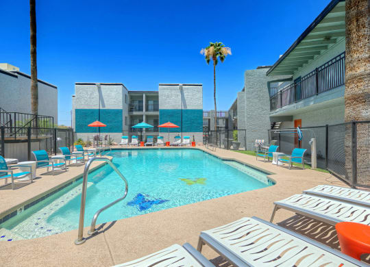 The Icon on Central Apartments in Phoenix, Arizona Pool with Lounge Chairs