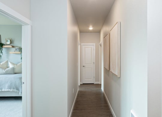 West End District Apartments in Beaverton, Oregon Hallway and View into Bedroom