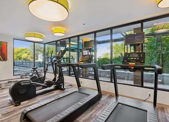 Fitness center with treadmills at Park77 Apartments, Cambridge, MA, 02138
