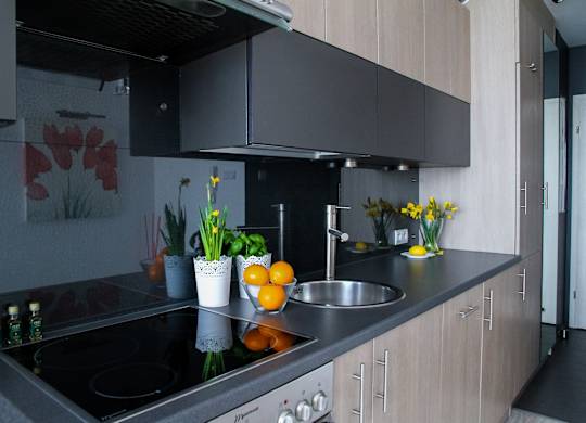 black and gray kitchen cabinets