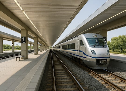 A train is coming into a station platform.