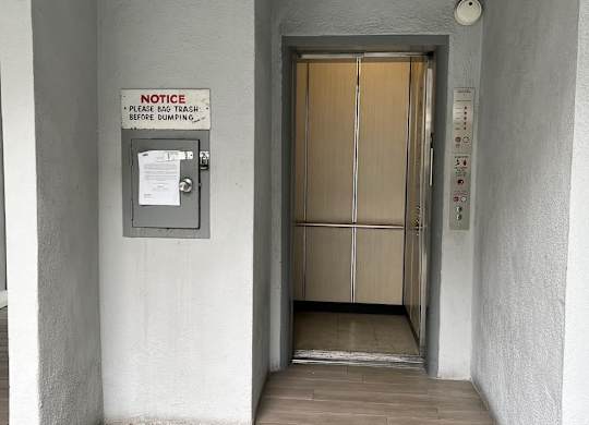 Elivator access to apartments at The Carlton in Hollywood, California.