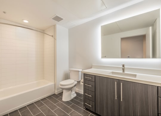 a bathroom with a sink toilet and a bath tub