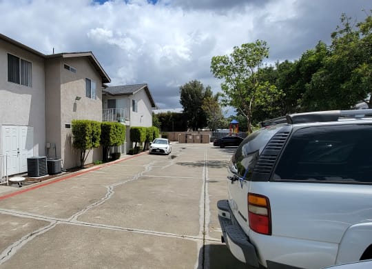 Parking lot at Lakeshore Terrace Apartments in Lakeside, California.