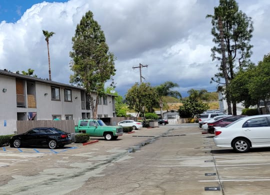 Parking lot at Lakeshore Terrace Apartments in Lakeside, California.