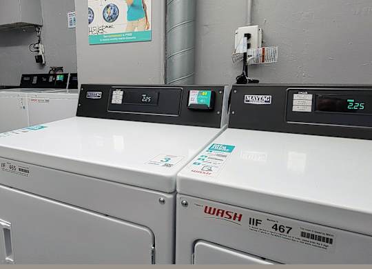 Laundry room dryers at The Carlton Apartments in Hollywood, California.