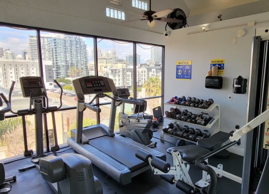 Exercise with a great view at the Atrium Apartments in San Diego, California.