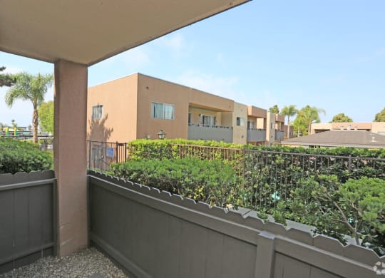 View from private patio at Villa Pacific Apartments in Oceanside, California.