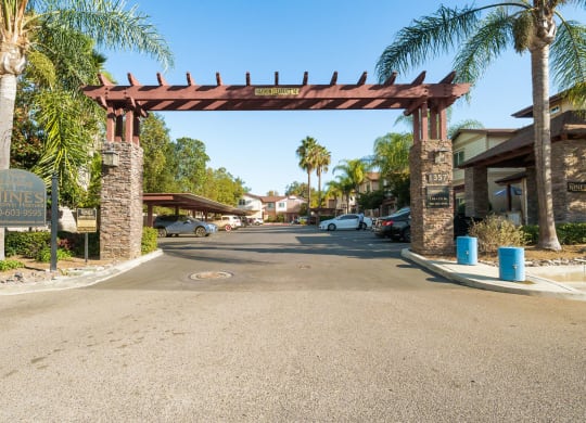 Parking lot enterance at The Nines Townhomes in Escondido, California.