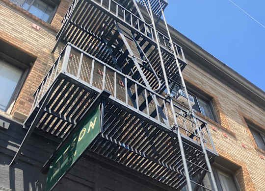 A fire escape at the Western At Rosewood apartments in Los Angeles, California..