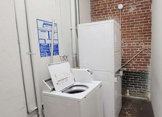 Laundry room at the Western at Rosewood apartments in Los Angeles, California.