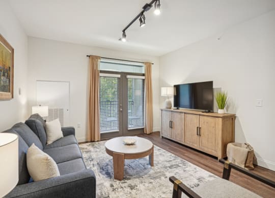 a living room with a couch and a coffee table