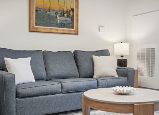 a living room with a couch and a coffee table