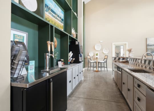 a kitchen with a counter top and a sink