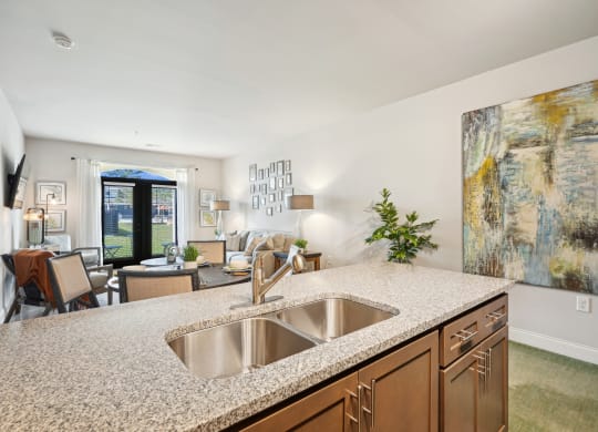 a kitchen with granite counter tops and a sink