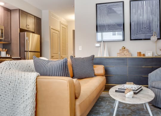 a living room with a couch and a coffee table