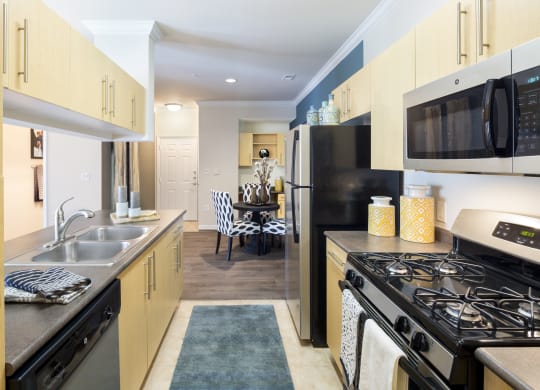 a kitchen with a stove and a sink and a refrigerator