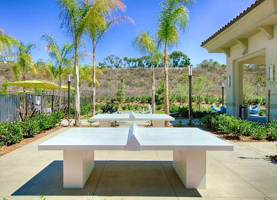 Outdoor ping pong tables with concrete benches at Casa Mira View Apartments, San Diego, CA 92126