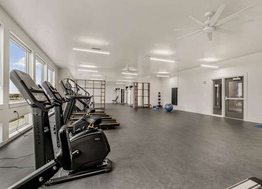 A spacious gym with treadmills and exercise equipment.