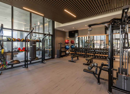 a gym with weights and other exercise equipment