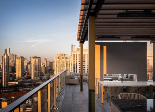 a balcony with a view of the city