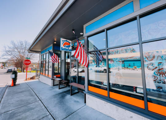 a pepsi store with an american flag hanging in front of it at Rivulet, Washington, 98383