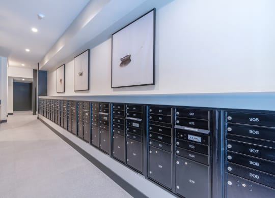 secure mailbox lockers in a hallway at Marina Square, Bremerton, Washington 98337