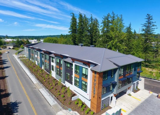 an aerial view of a building with a metal roof at Rivulet, Silverdale, WA