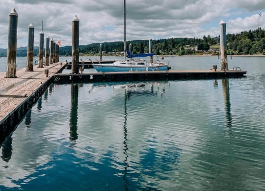 a small boat on a body of water at Rivulet, Washington, 98383