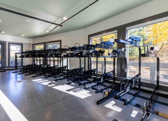 the weights room in the fitness center at Rivulet, Silverdale, 98383