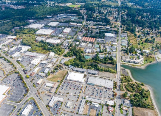 an aerial view of the city at Rivulet, Silverdale, WA