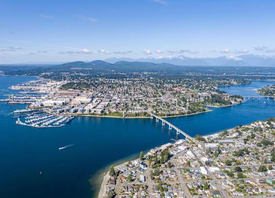 an aerial view of the city at Spyglass Hill Apartments, Bremerton, WA