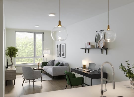 a rendering of a living room at Rivulet, Silverdale Washington