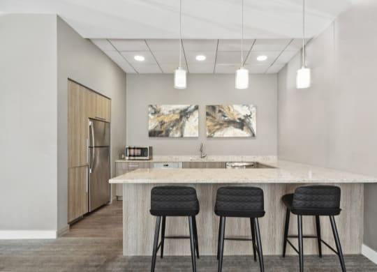 clubhouse kitchen at HighPoint apartments in Quincy, MA