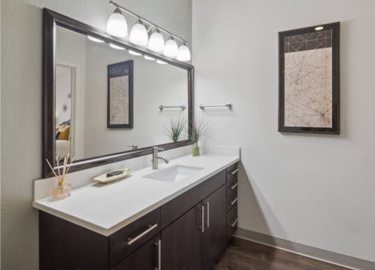 luxury bathroom with designer lighting at Carrick Bend apartments