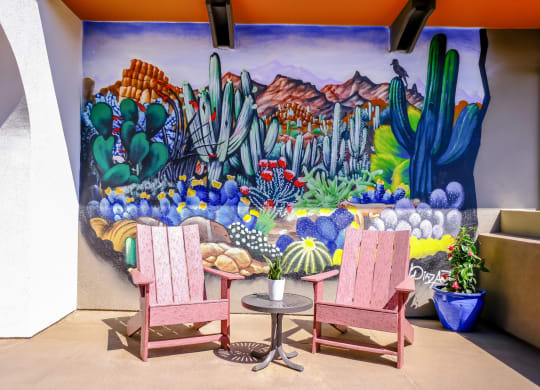 outdoor lounging area at Roosevelt Square apartments