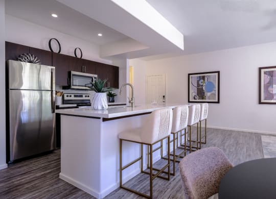 luxury kitchen with custom cabinetry at Avora apartments