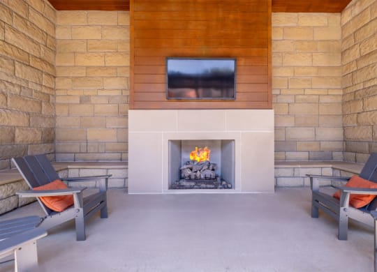 fireside lounging area at The Pradera apartments