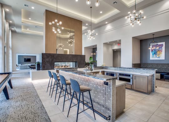 Shuffle Board and Coffee Bar in Resident Lounge at Berkshire Exchange Apartments, Spring, TX