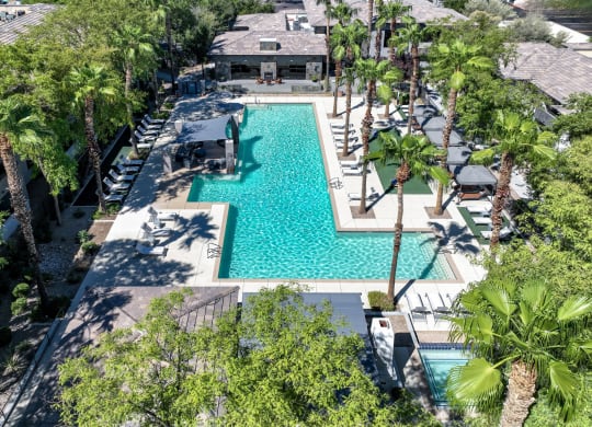 an aerial view of the pool at Avora apartments