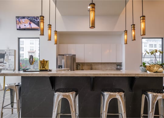 resident social kitchen at Reveal Skyline apartments