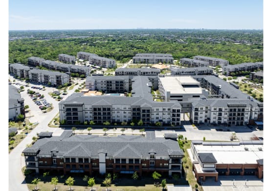 an aerial view of Berkshire Spring Creek luxury apartments in Garland, TX