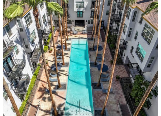 aerial view of swimming pool at Roosevelt Square apartments